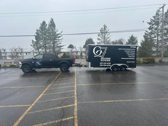 G7 Gutter Solutions truck and branded gutter installation trailer